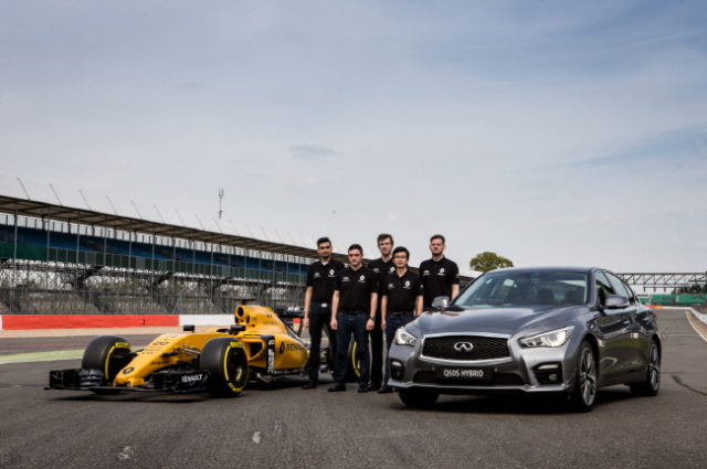 Infiniti Engineering Academy students with the Renault Sport F1 Team RS16 and the Infiniti Q50.