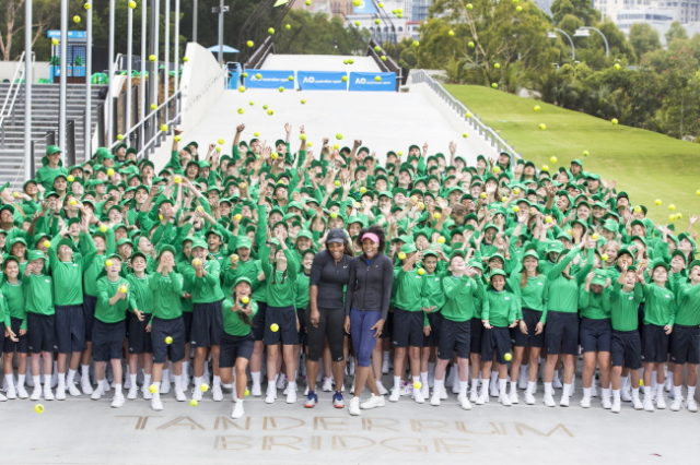 AO 2017 Serena and Venus Williams met  380 Australian Open ballkids, who   gathered at Melbourne Park today for the annual welcome ceremony.