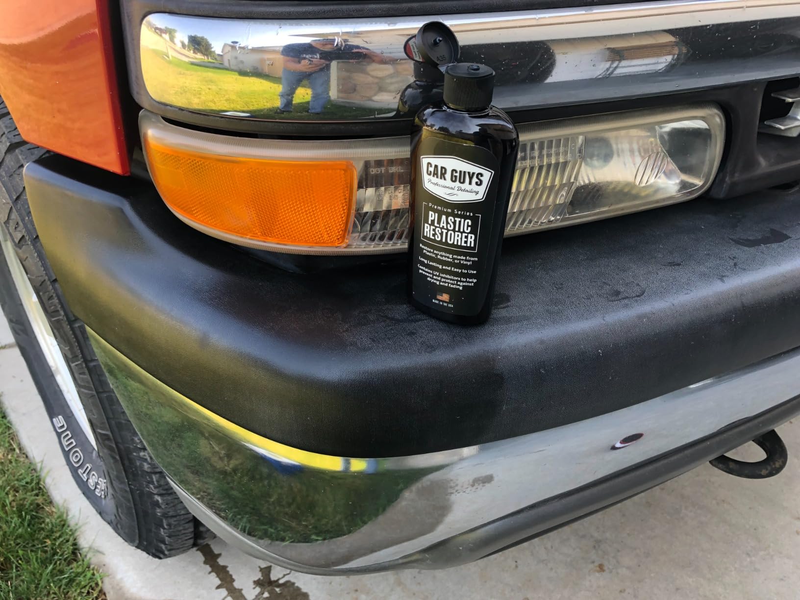 CAR GUYS Plastic Restorer on truck trim before 1