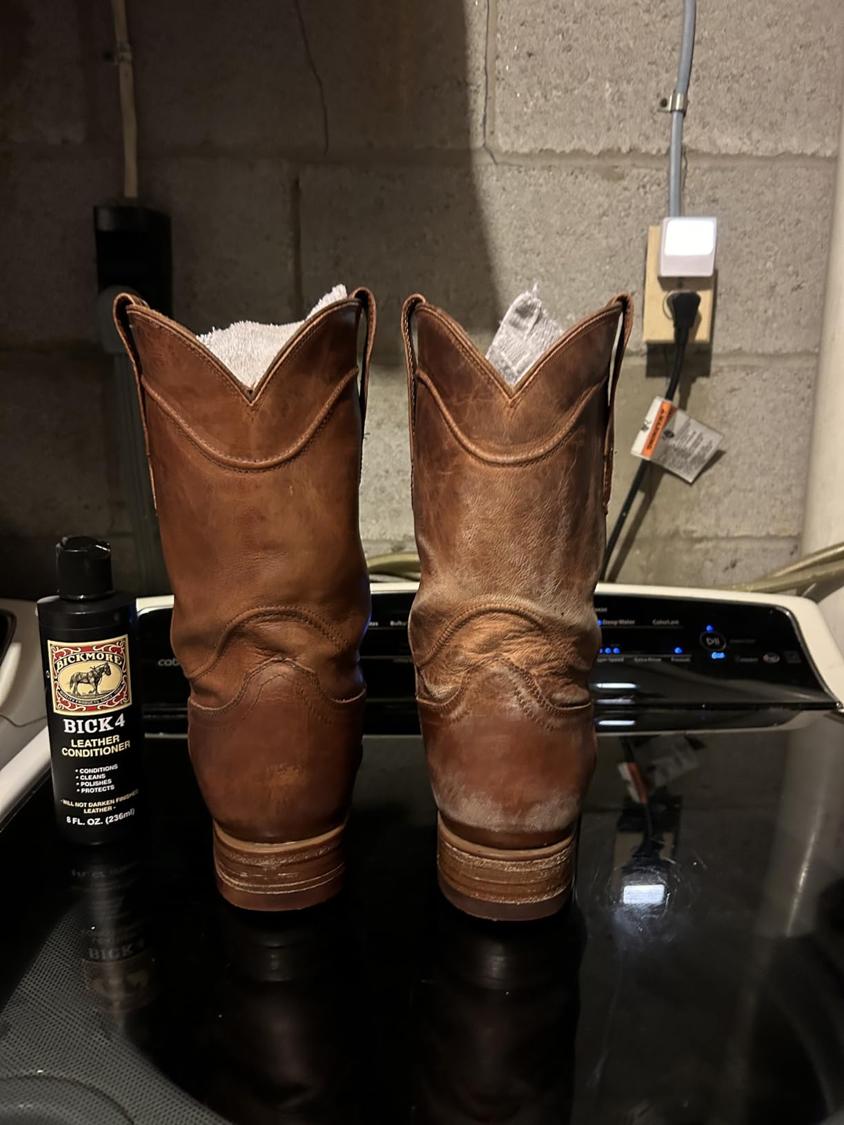 Leather boots during treatment