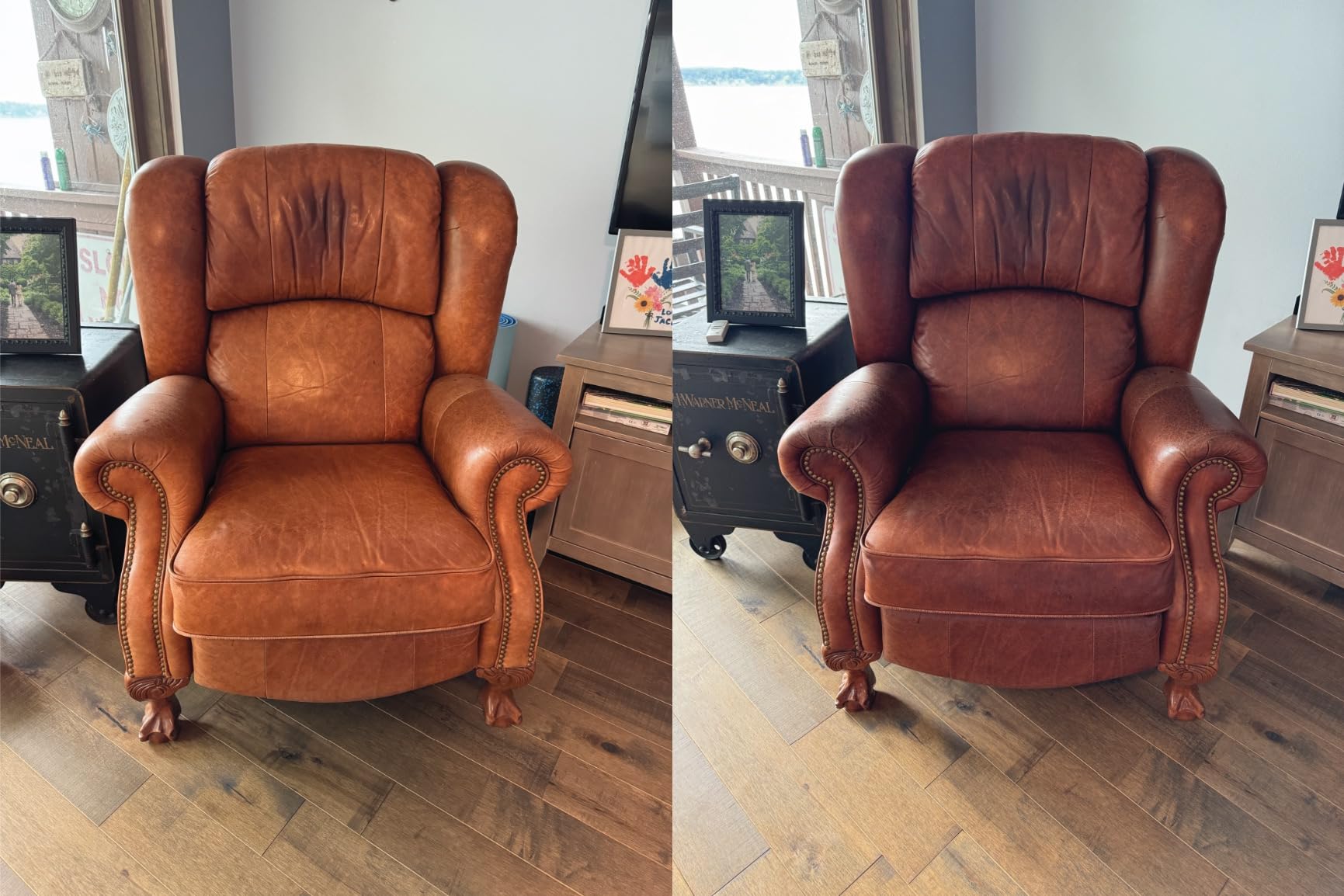 Before and after using Leather Honey conditioner