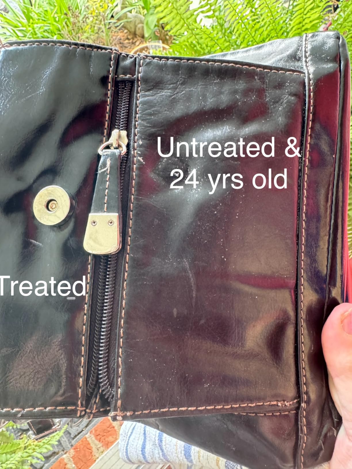 Leather purse before and after