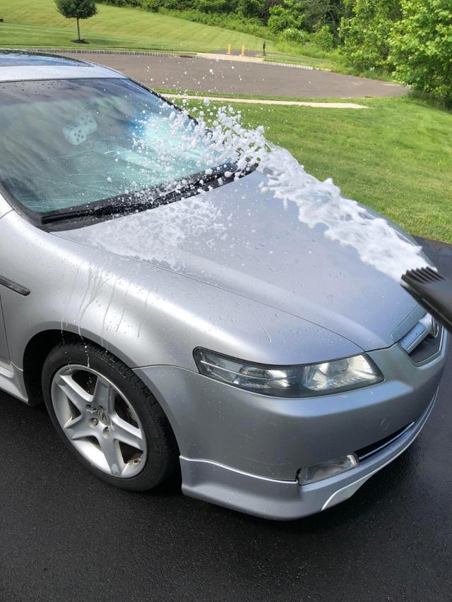 Mr. Pink foam on a car