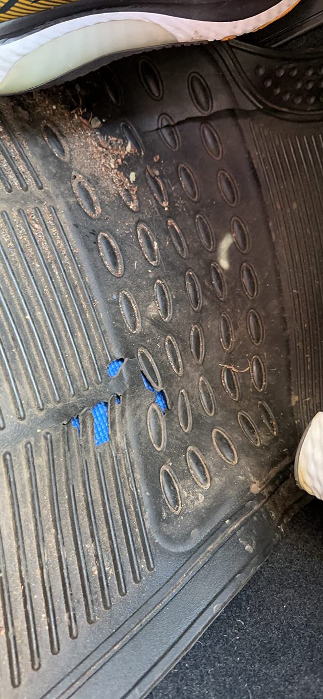 Worn floor mat